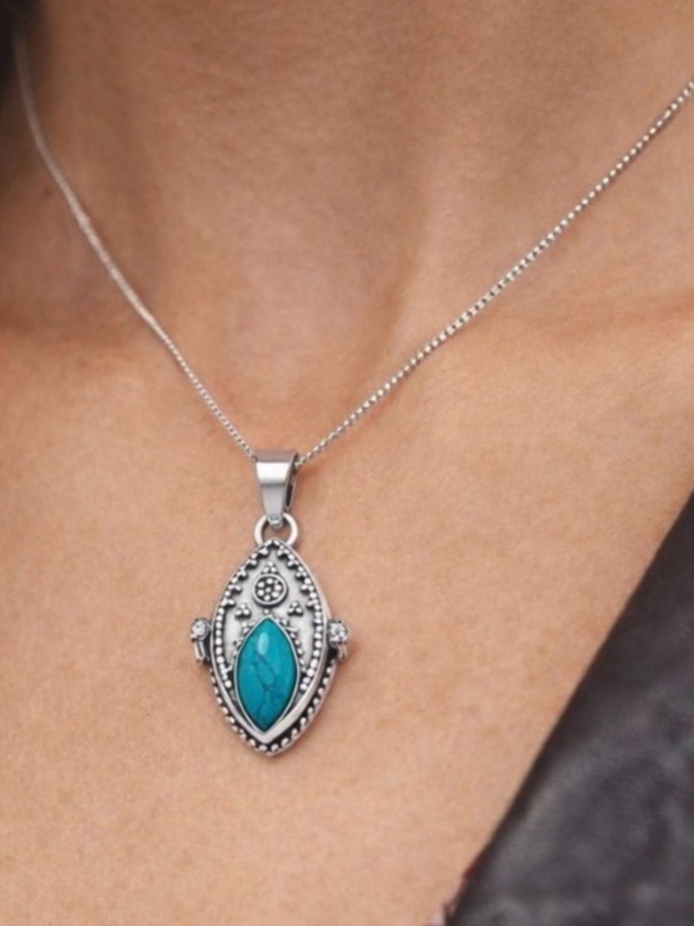 Sterling Silver Turquoise Marquise Pendant Necklace